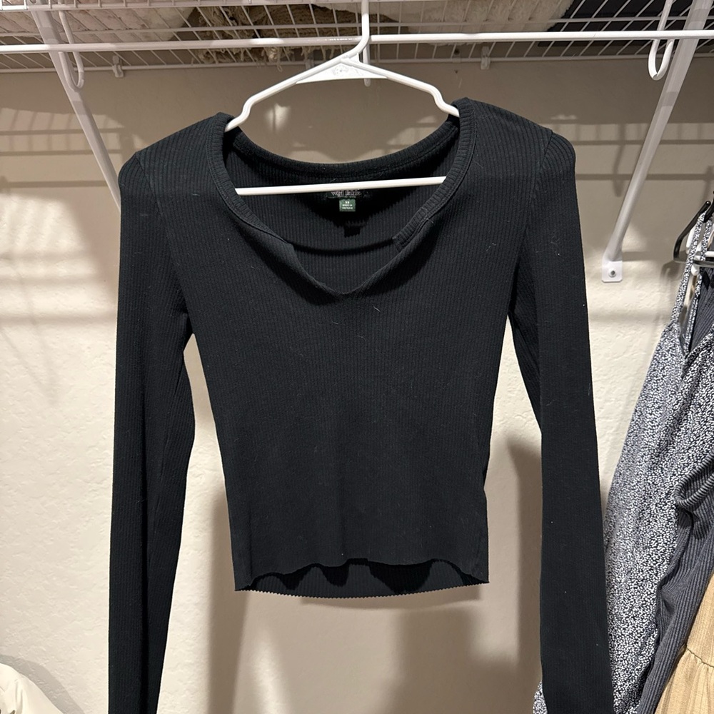 Black Long Sleeve Ribbed Top
